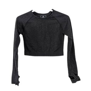 SEAMLESS compression crop top long sleeve dark grey size Medium @L